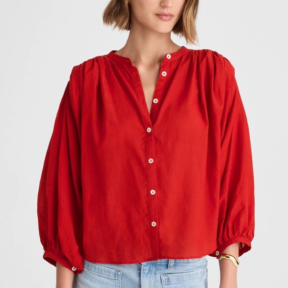 Madewell Lightweight Balloon-Sleeve Button Down Top White Size L NWT - Picture 2 of 6